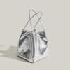 2025 Spring/Summer Women's Silver Leather Lunch Handbag – Small Square & Vegetable Basket Design