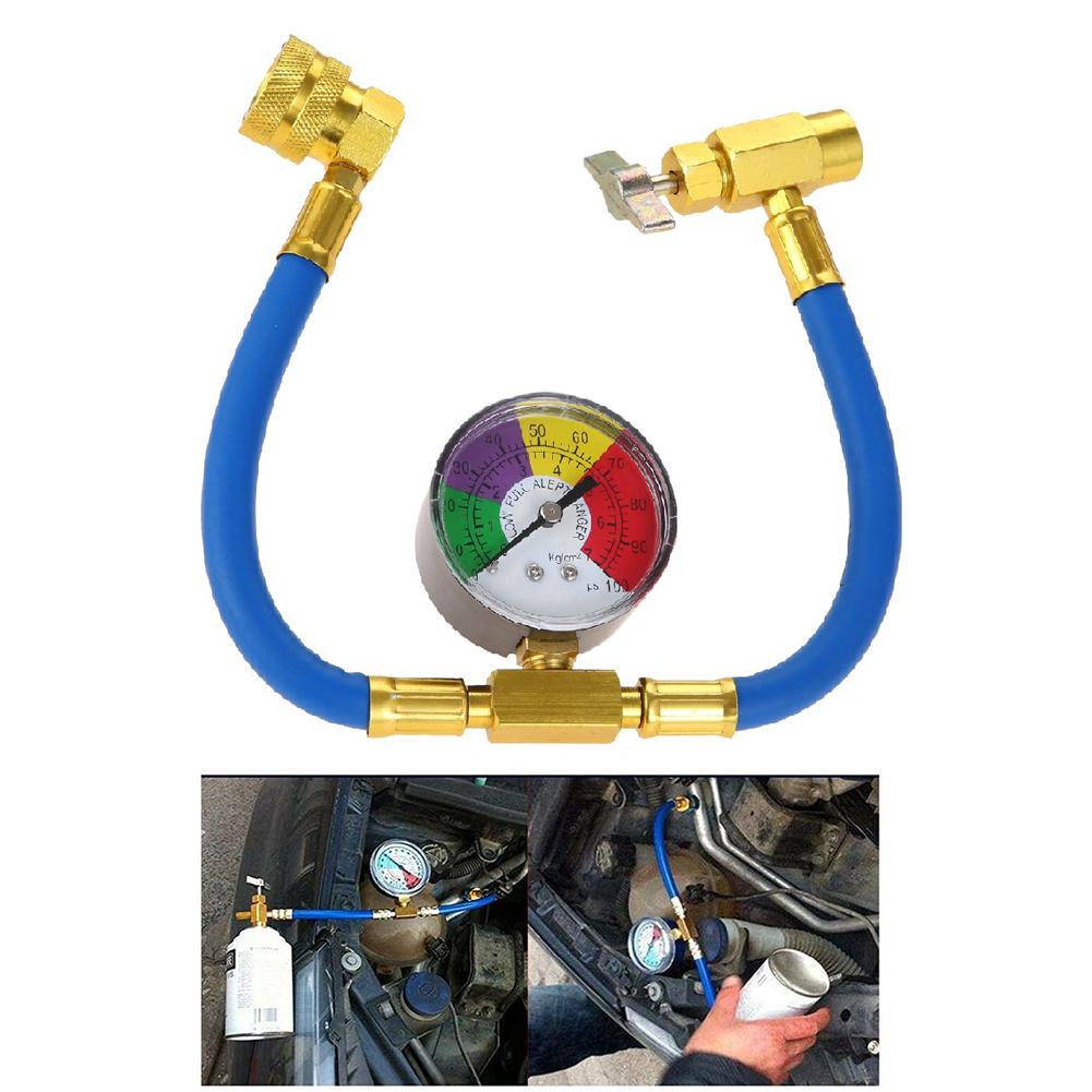 Car 15.7" R134A A/C Refrigerant Gas Charging Hose with Pressure Gauges Car Air Conditioner Refrigeration Rubber Filling Hose