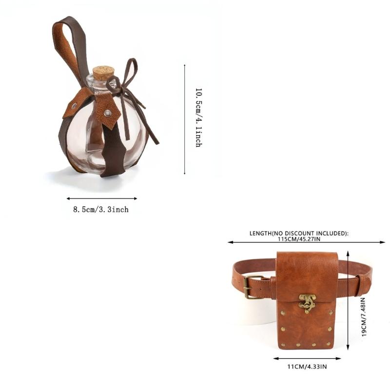 Men's Renaissance Costume Vikinges Costume Accessories Set Medieval Pirate Leather Belt Waist Bag Halloween Costumes