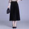 Solid Color High-Waisted Pleated Lurex Mesh Midi Skirt