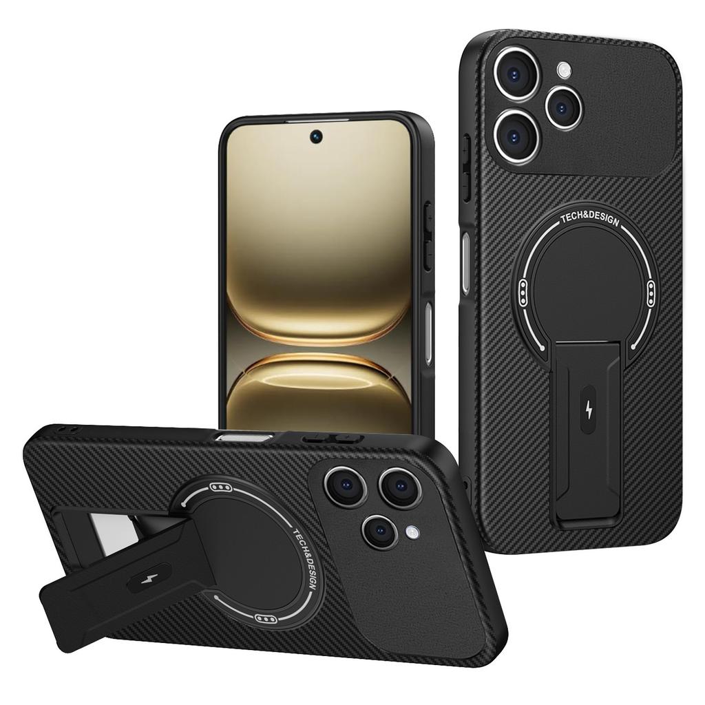 For TECNO Spark 40 4G Case Arbon Fiber Texture PC+TPU Phone Cover with Kickstand