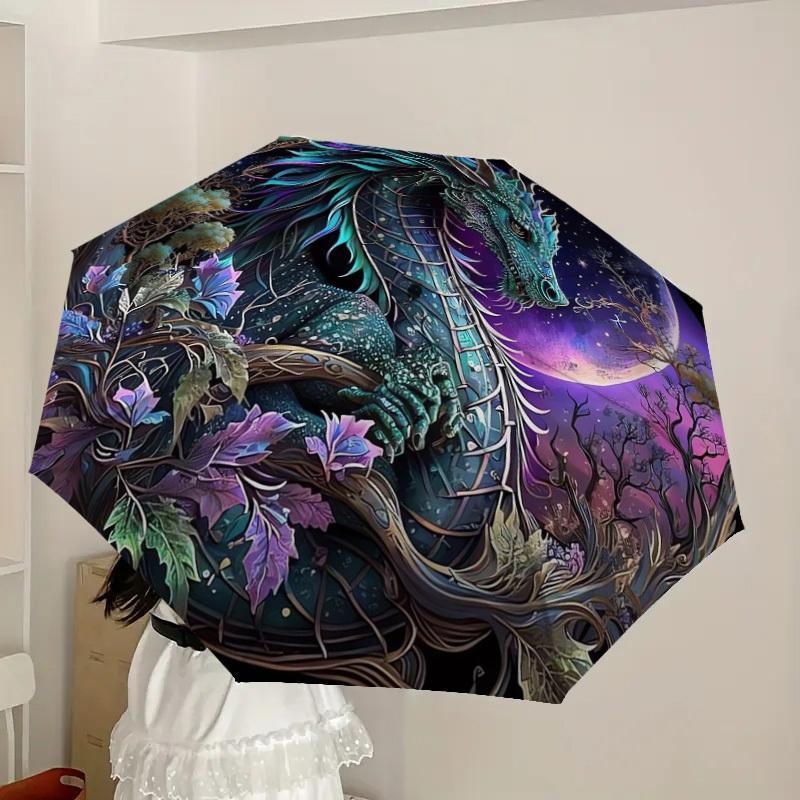 1pc Fantasy Dragon Moon Night Art Print Umbrella with Plastic Handle,Suitable for All Seasons Home Travel Outdoor UmbrellaDD1588