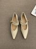 Flat Bottom Pointed Black Single Shoes Women's Shoes Spring and Autumn Low Heel Temperament Mary Jane Small Leather Shoes