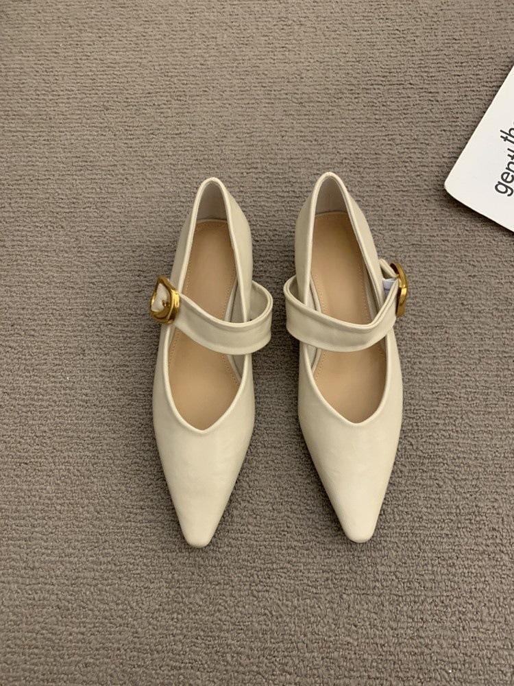 Flat Bottom Pointed Black Single Shoes Women's Shoes Spring and Autumn Low Heel Temperament Mary Jane Small Leather Shoes