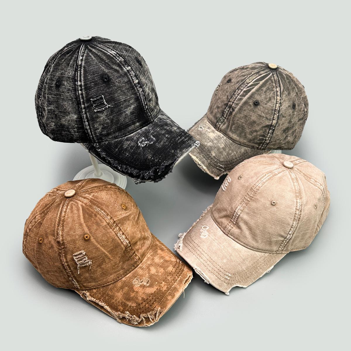 Supermarket Go Women's Black/Gray/Red Ripped Wind Tie-Dye Gap Baseball Cap Men's And Sunshade Personality Retro Street Outdoor Cap 52-60Cm