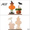 Halloween Spring Bat Sign Wooden Table Sign, Spooky Skeleton Pumpkin Ghost Centerpiece Solid Wood Ornament for Home, Shelf, Desk, Mantel, Tabletop,