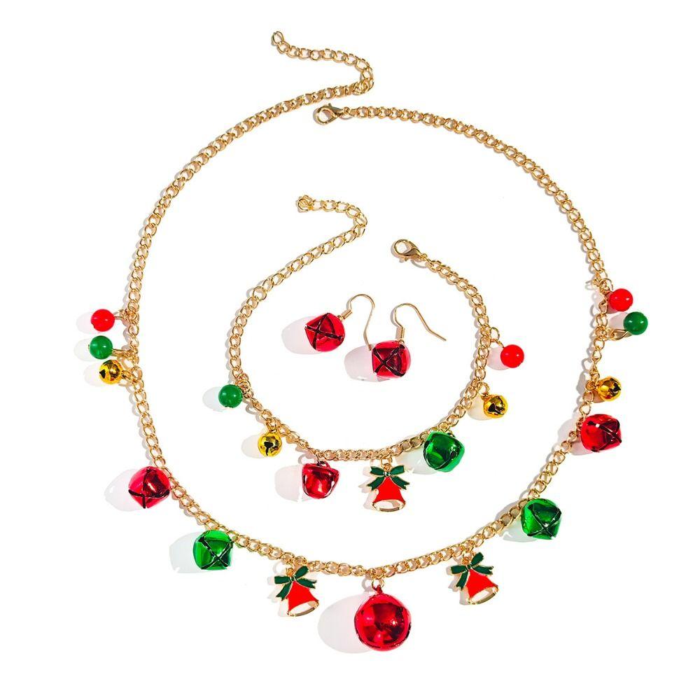3pcs/set Bow Christmas Jewelry Set Color Collision Christmas Tree Charm Necklace  Women