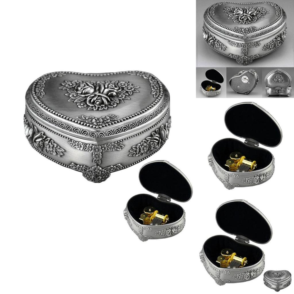 Stunning Silver Alloy Heart Shape Music Box For Kids With Classic Wind Up Mechanism