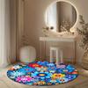 Colorful Daisy Psychedelic Flower Round Rug Bright Rainbow Flannel Carpet For Kids Room Nursery Play Area Hippie Bohemian Floor