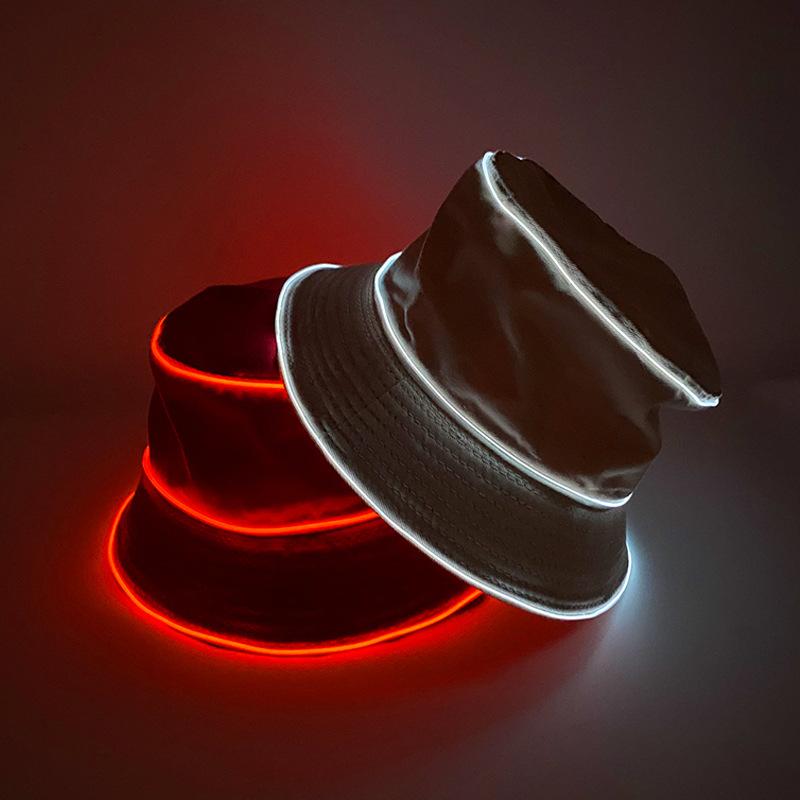 Solid Color Style Beach LED Cap Luminous Fisherman Hat El Wire Bucket Hats Glow In The Dark For Club Rave Party Wedding Props
