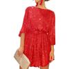 Women Sequins Round Neck Long Sleeve Casual Commute Bodycon Mini Dress