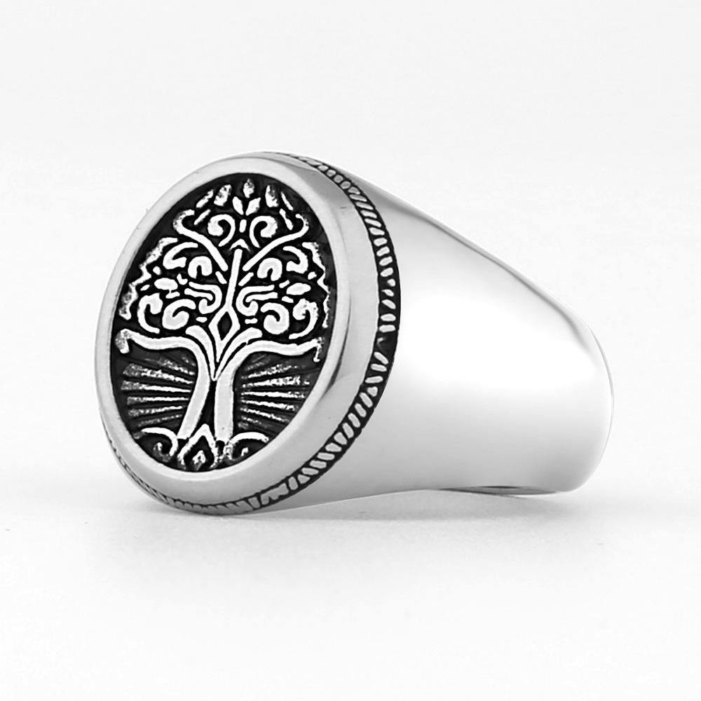 European and American Stainless Steel Tree of Life Ring, Titanium Steel Men s Viking Retro Ring Accessories 7