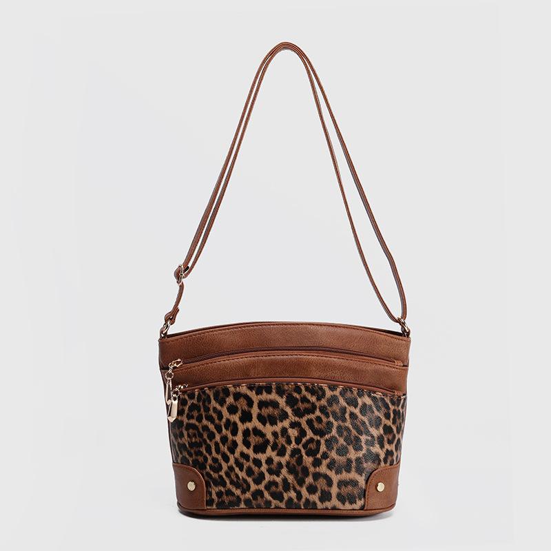 

Женская сумка Amazon Новая Коричневая Леопардовый принт Одноплечевая Сумка через плечо Европейская и американская Ретро Мода Многослойная Сумка-ведро Brown leopard print