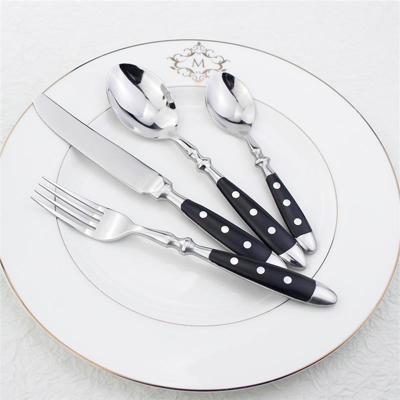 Hotel Stainless Steel Table Knife Fork Spoon Sets Teaspoon Teafork Steak Knife Cutlery Restaurant Serviing Set Black Wood Handle
