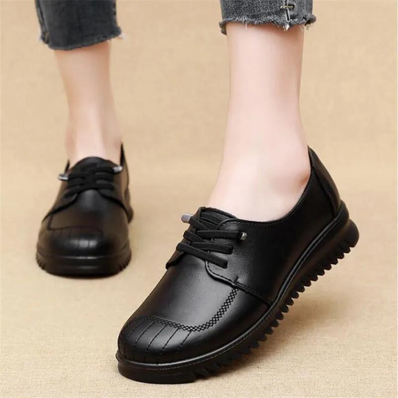 Spring Autumn Fashion Women's Shoes Woman Genuine Leather Wedge Casual Single Shoes Soft Sole Comfortable Mother's Flat Shoes
