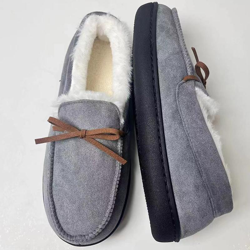 Kidmi Winter Fuzzy Women Cotton Shoes Casual Antiskid Outdoor Women Shoes Cute Bow Plush House Shoes Warm Cozy Fluffy Women Shoe