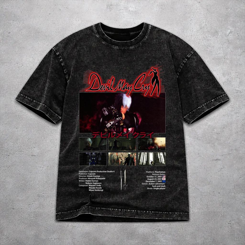 Novelty Women Men Devils May-Cry 3 Tee Shirt Washed Style T Shirts Clothing
