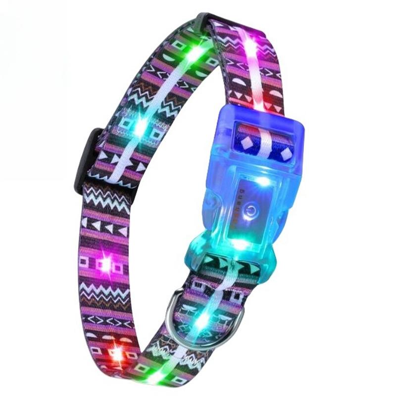 LED Dog Pet Collars Luminous Necklace Buckle IP68 Waterproof Rechargeable Martingale Dog Hunting Stuff for Big Breed Reflective