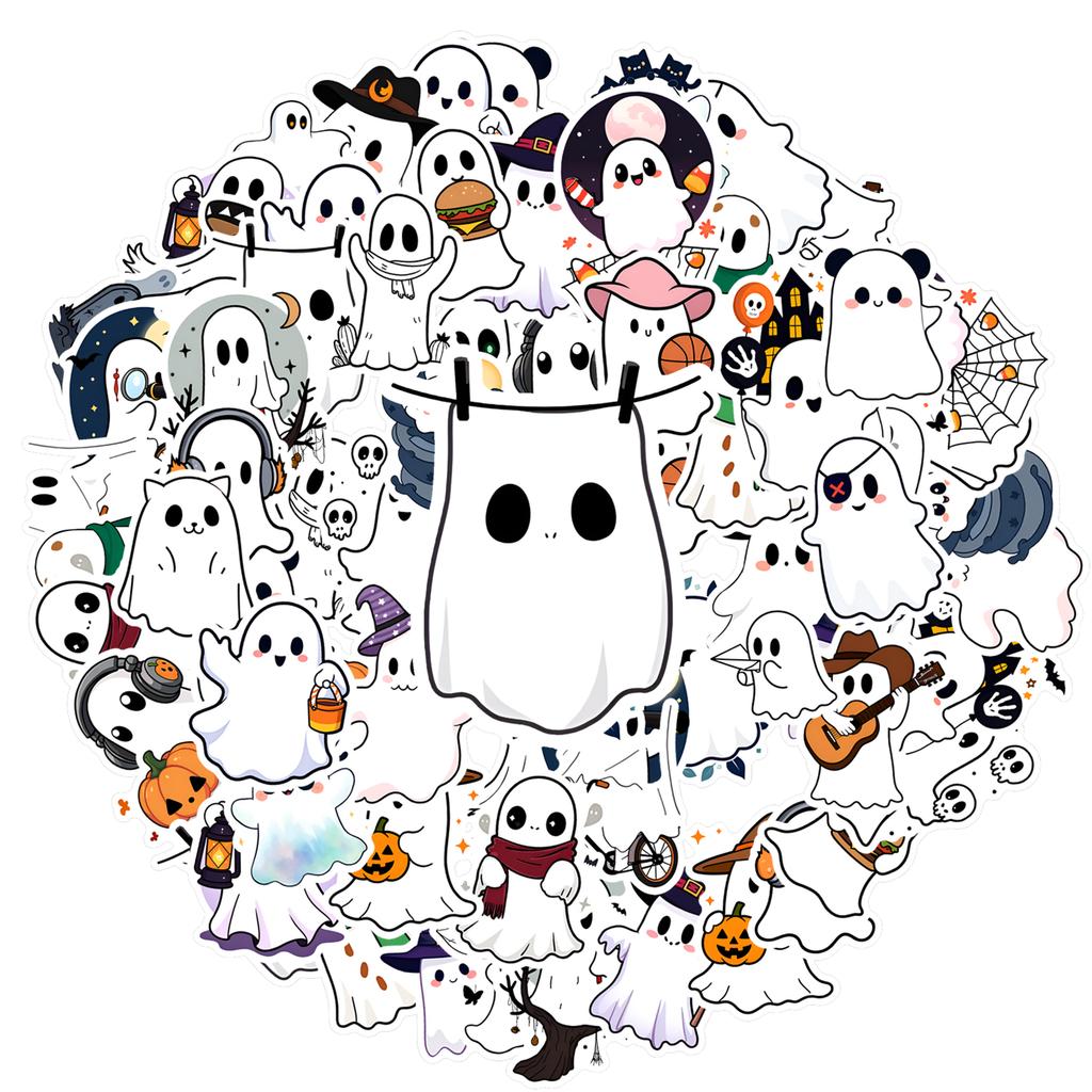35pcs-50pcs Playful Halloween Stickers Halloween Cute Graffiti Decals Stationery Stickers For Guitar Laptop Helmet Skateboard