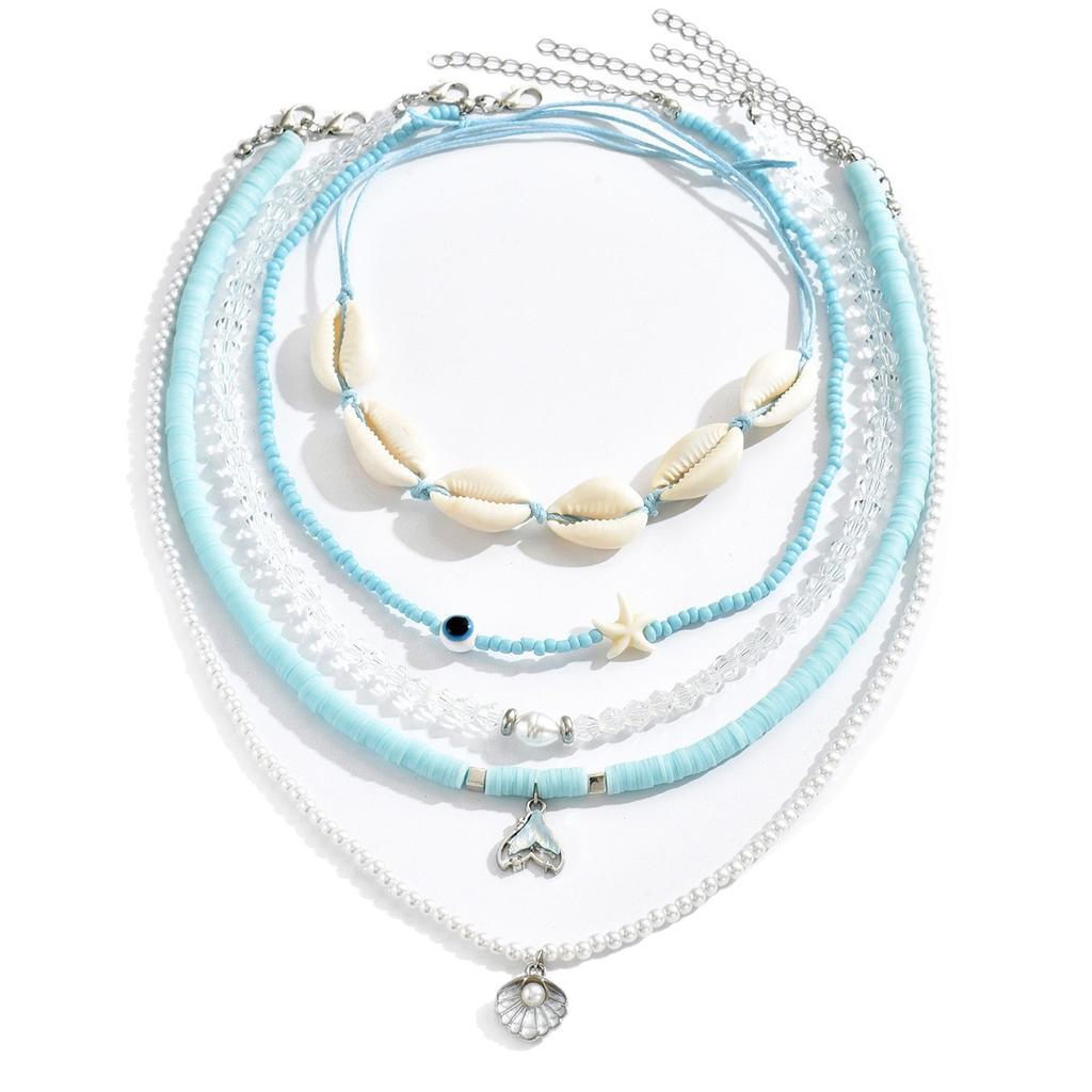 Blue beaded necklace, European and American jewelry, summer fashion ins style shell design, high-end item jewelry
