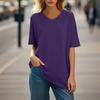 Dámské Módní a Ležérní Jednobarevné Základní Top s Krátkým Rukávem a Výstřihem do V