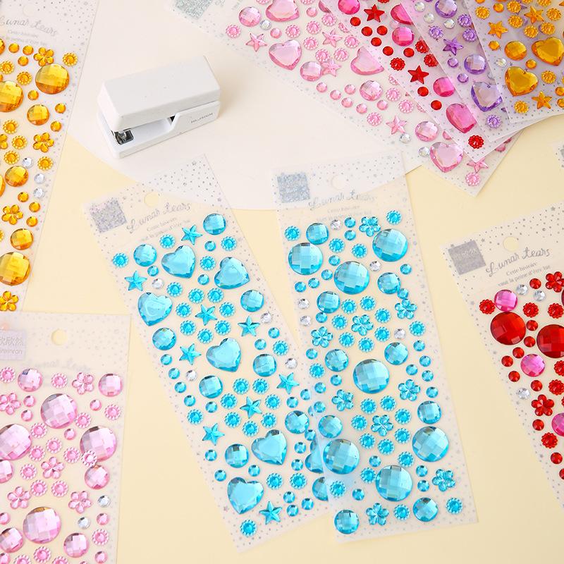 Love Heart Shaped Face Gem Sticker for Kids Diamond Acrylic Crystal Tattoo Stickers DIY Three-dimensional Rhinestone Decorations