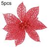 5Pcs Glitter Hollow Artificial Christmas Flower Ornament Xmas Tree Garland Decor