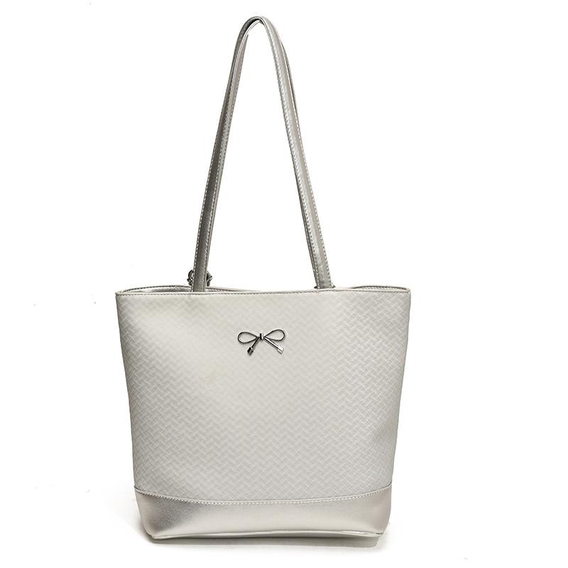 

Рюкзак с бантом большой вместимости для женщин, стильная сумка через плечо для деловых поездок, нейлоновый дорожный рюкзак с защитой от кражи металлик серебряный