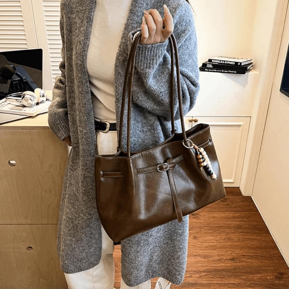 Suede/PU Leather Shoulder Bag Retro Elegant Handbag Available In 4 Colors Solid Color Commuting Tote Bag School/Travel/Work
