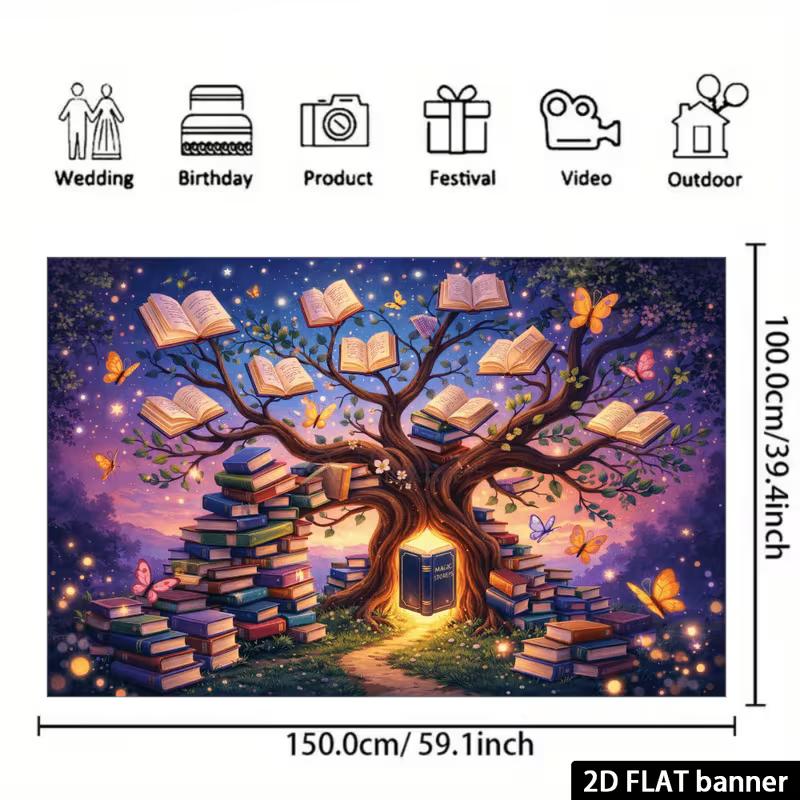 2D Enchanted Book Tree Backdrop Purple Sky Magic Story Book Background