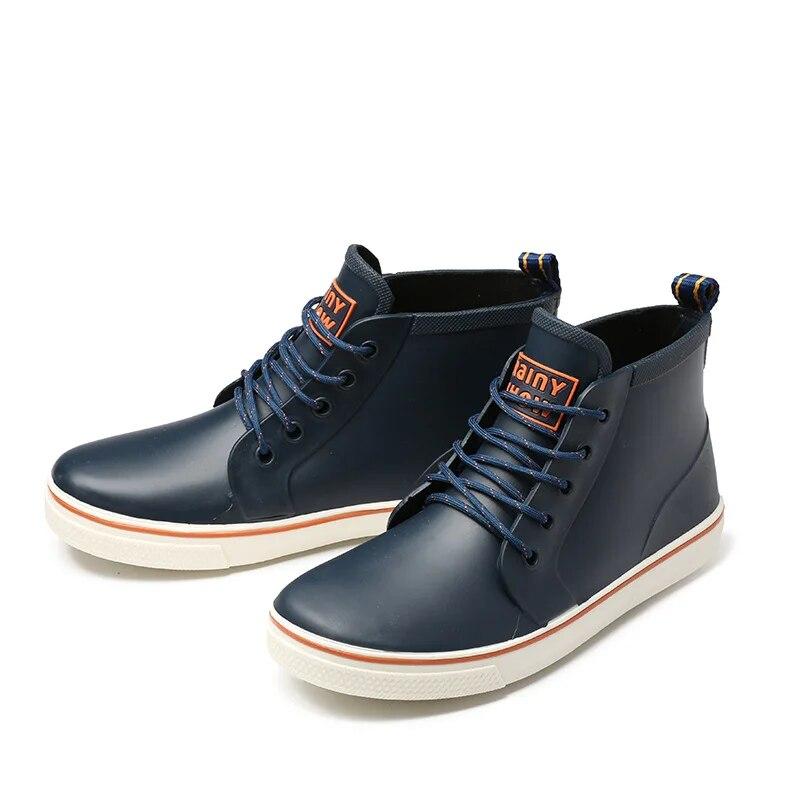 New Lovers Lace-up Rain Boots Men Outdoor Non-slip Waterproof Work Water Boots Fashion Couple's Ankle Platform Rainboots