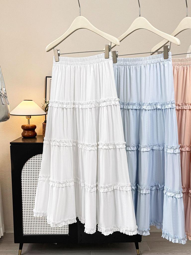 2026 Spring/Summer Women's High-Waisted Ruffle Patchwork A-Line Skirt