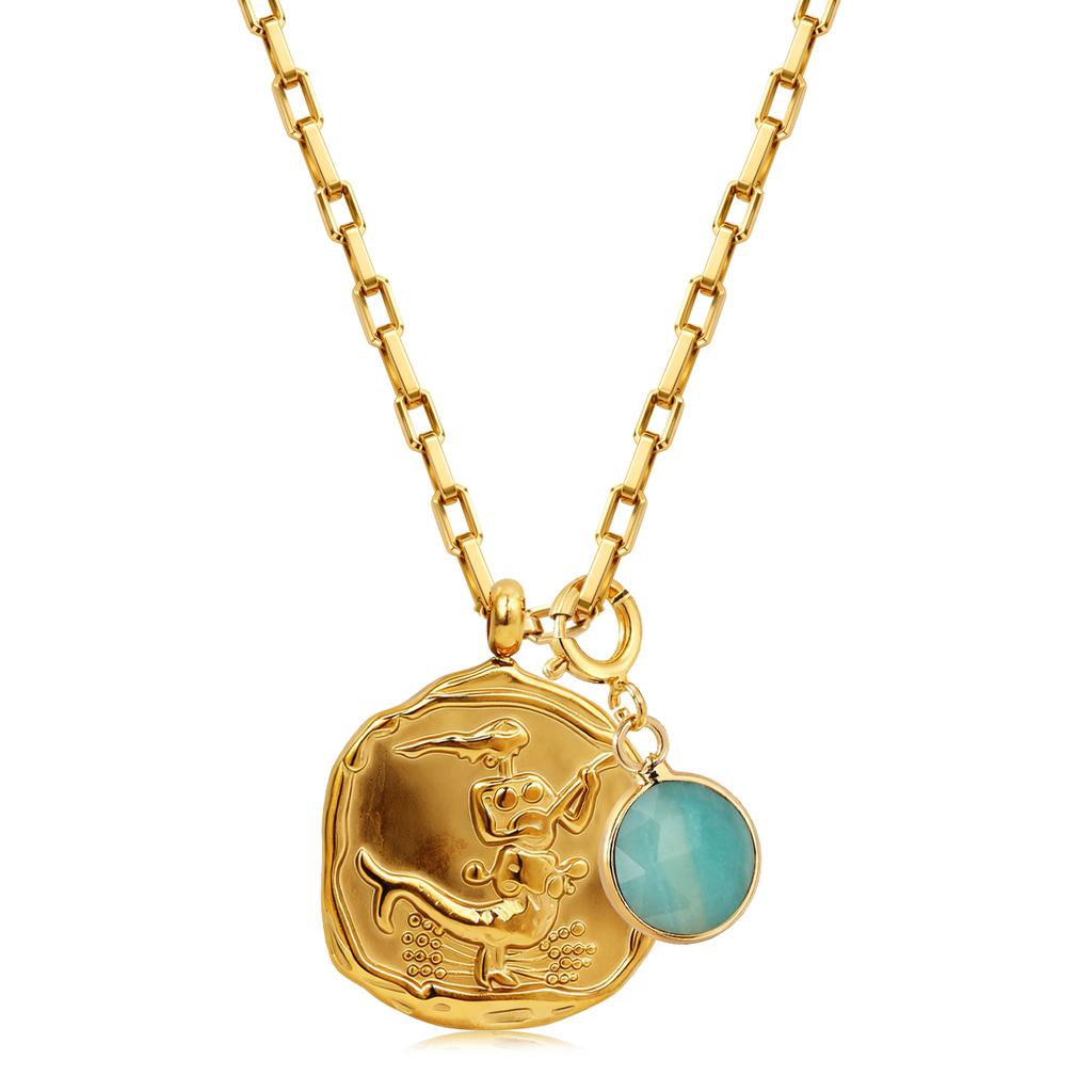 12 Zodiac Stainless Steel Women's Necklace Birthstone Zodiac Round Pendant Necklace Sweater Chain Amulet Color Christmas Gift