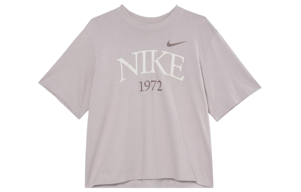 Nike Sportswear Classics Drop Shoulder Sleeve T Shirt Women's Gray Purple FQ6601-019