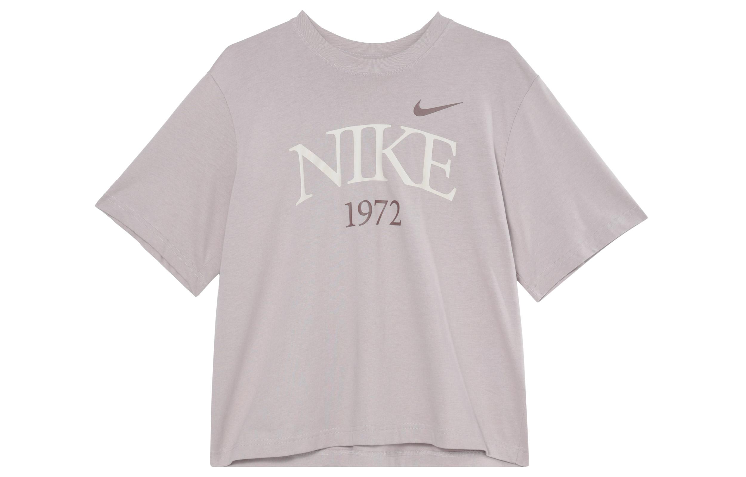 Nike Sportswear Classics Drop Shoulder Sleeve T Shirt Women s Gray Purple FQ6601-019 S