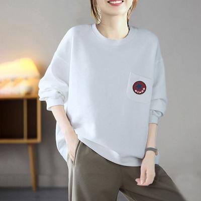 Modische Damen Herbst- und Winter-Bedruckte Lockere Taschen Langarm-Oberteile Trendiges Lässiges Temperament Vielseitiges Sweatshirt