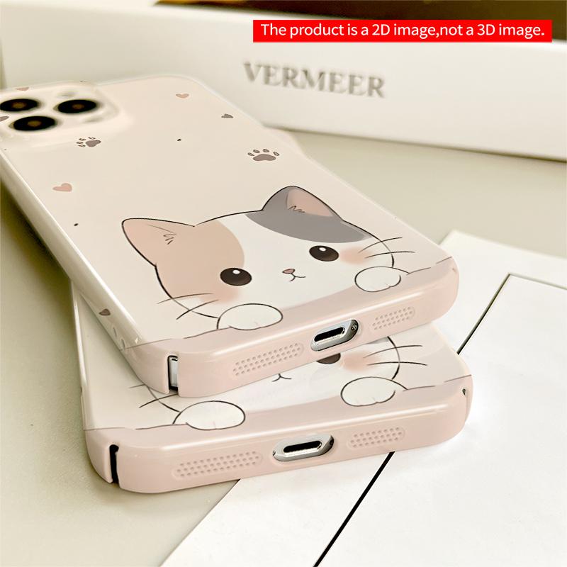2DFlat Cute Calico Kitten Peeking with Hearts and Paws All inclusive film hard iPhone case, compatible with iPhone 18 Pro Max 17 16 15 14 13 12 11