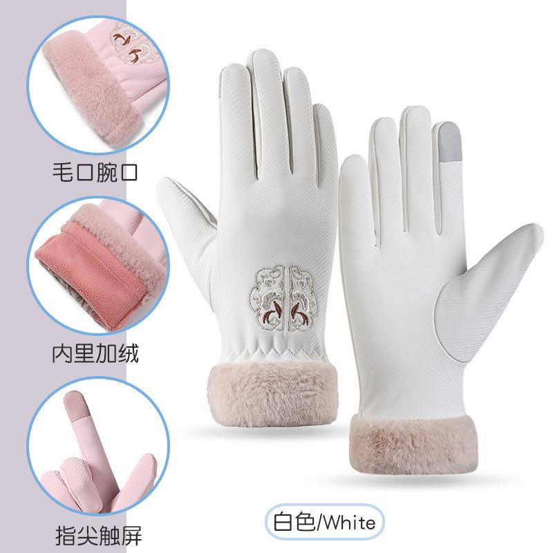 Gloves Women's Fleece Thickened Warm Electric Vehicle Windproof German Fleece Spring and Autumn Winter Riding Cold Driving Cycling