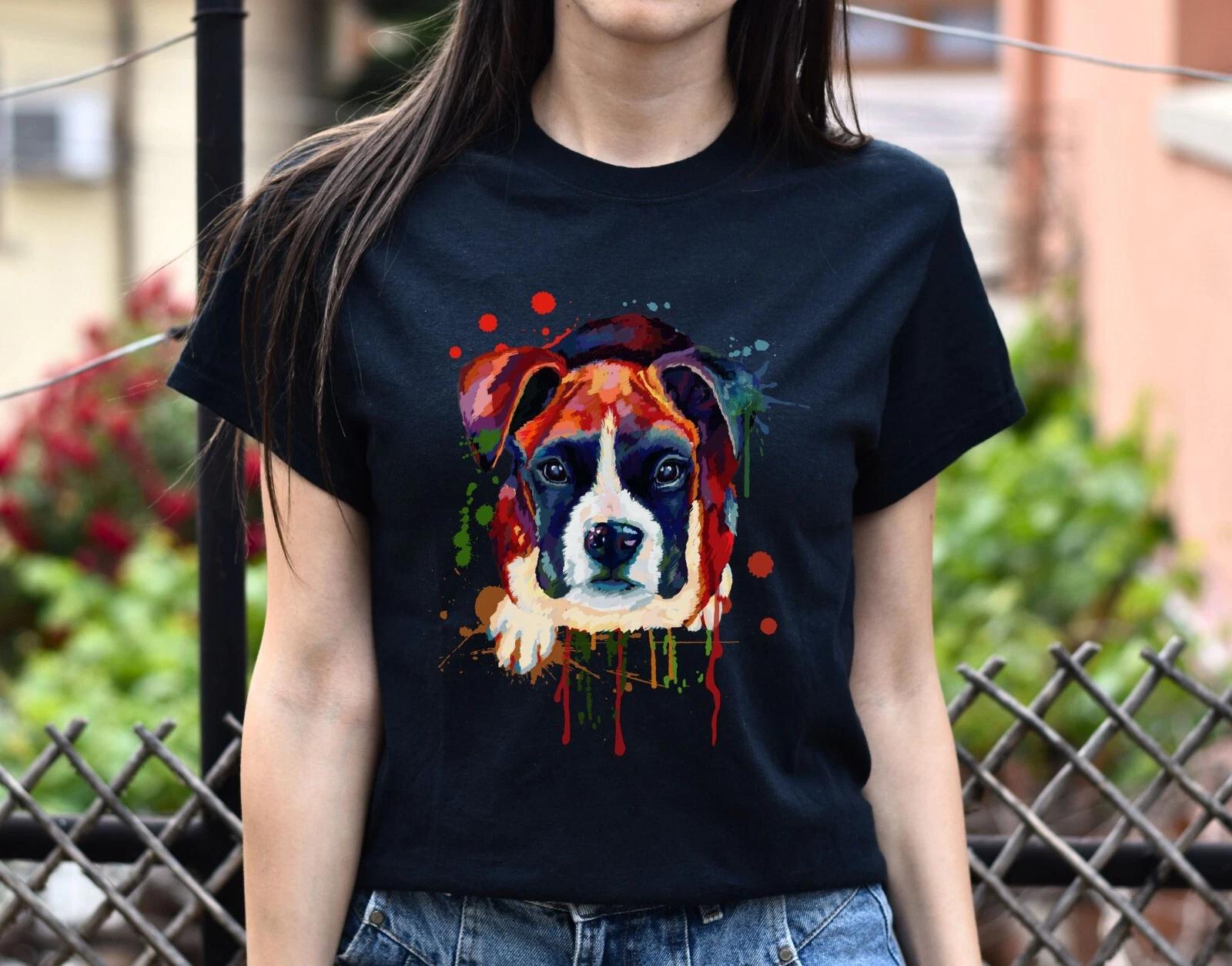 Digital painting Boxer dog Unisex shirt S-2XL black navy dark heather 3XL