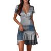 Women's Casual Fashion V-Neck Short Sleeve Patchwork Stripe Print Dresses