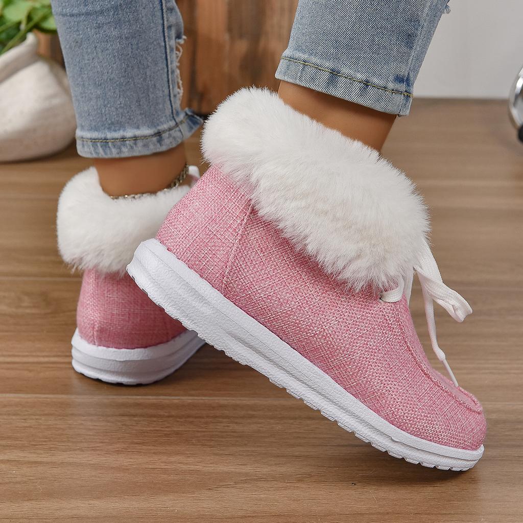 Plus Size Women's Shoes Fall and Winter New Fashion Round Toe Lace-up Cotton Boots with Fleece Mouth Women's Cotton Shoes