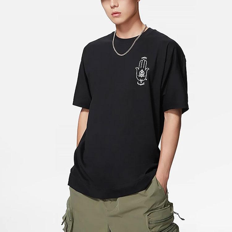 Li-Ning Summer Party Twisted Letter Print Round Neck Loose Short Sleeve T-Shirt Unisex Tops Black AHSSB09-3