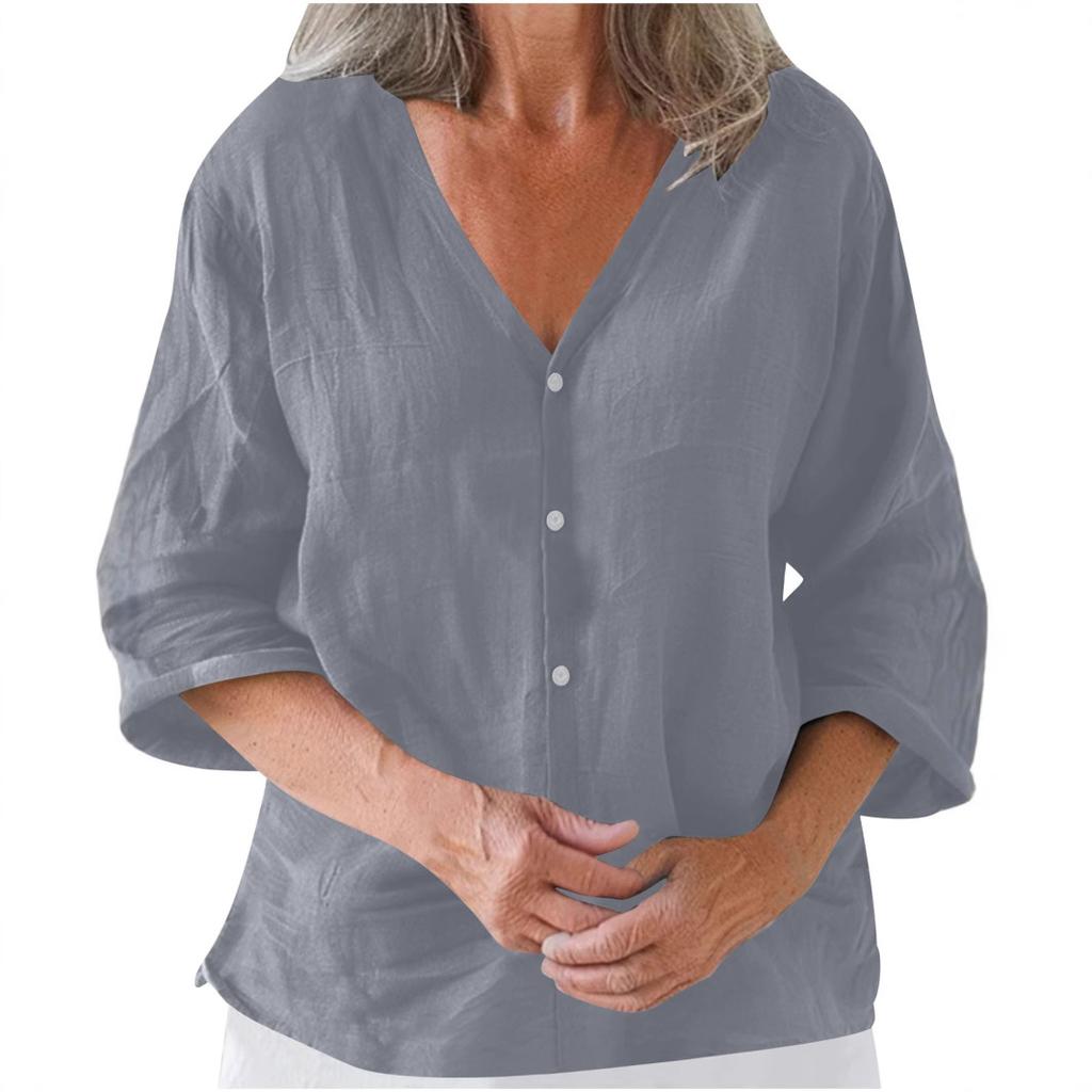 Women's Casual V-neck Cardigan Cotton Linen Solid Color Women's Top Shirts