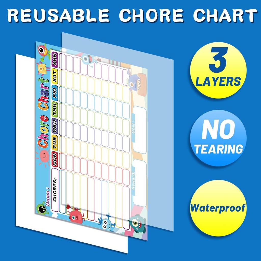 Fancy Land Dry Erase Chore Chart for Kids Reward Chart Reble Self-Adhesive Behavior Chart for School Home Classroom 8 Pack
