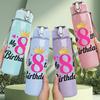 1PC Happy 8th Birthday Crown Print 750ml Color Plastic Sports Water Bottle Leakproof Flip Straw Lid Suitable for Sports Office Home Use