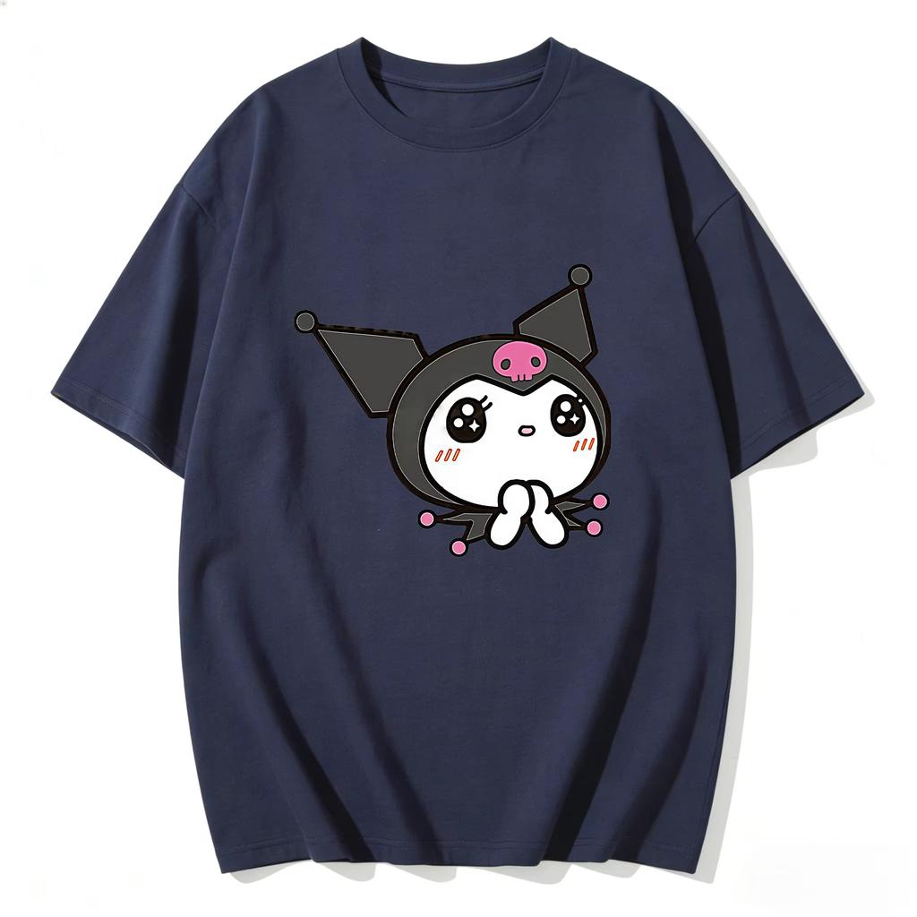 2026 Kuromi Tee Soft Cotton Short Sleeve Crew Neck Cute Print Lightweight Summer Top for Women Daily Casual Wear