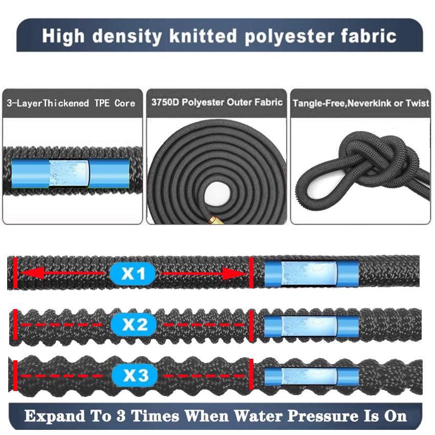 3x Telescopic Garden Water Hose with 10-Function High-Pressure Spray Gun for Watering and Car Wash