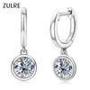 Classic 925 Sterling Silver Earrings White Pink Green Blue Red Round 6.5mm Cubic Zirconia Luxury Hoop Drop Earrings for Women