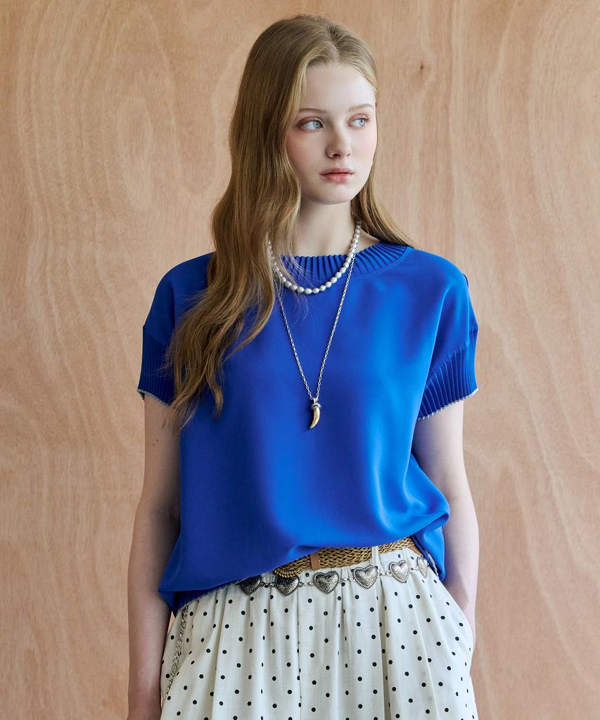 MAXZA Modern Pleated Color Block Loose Fit Blouse
