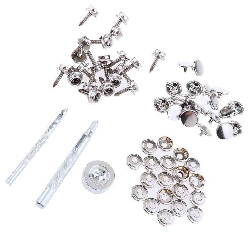 63pcs Marine Boat Stainless Steel Canvas Snap Cover Fastener 15mm Screw Studs Repair Kit W/ Tallation Tool